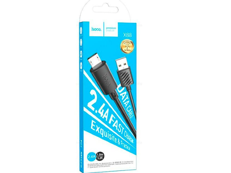 Кабель USB TYPE-C 1.0м HOCO X88, 2.4А, чёрный