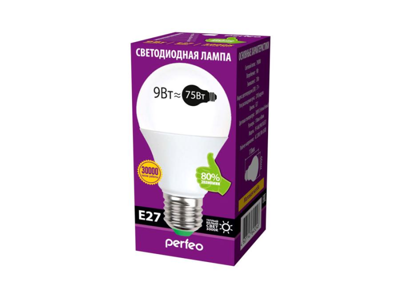 Светодиодная лампа Perfeo PF-A60 9W 3000K E27