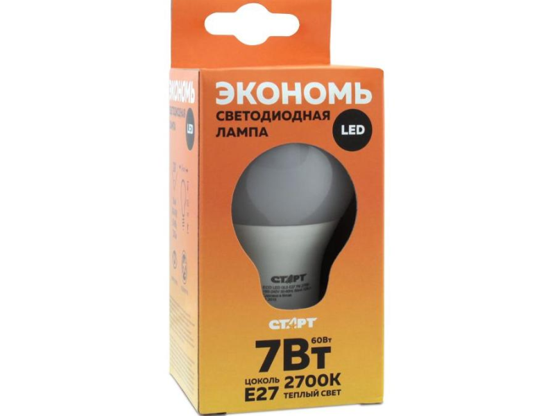 Светодиодная лампа СТАРТ A60 7W 220V E27 3000K