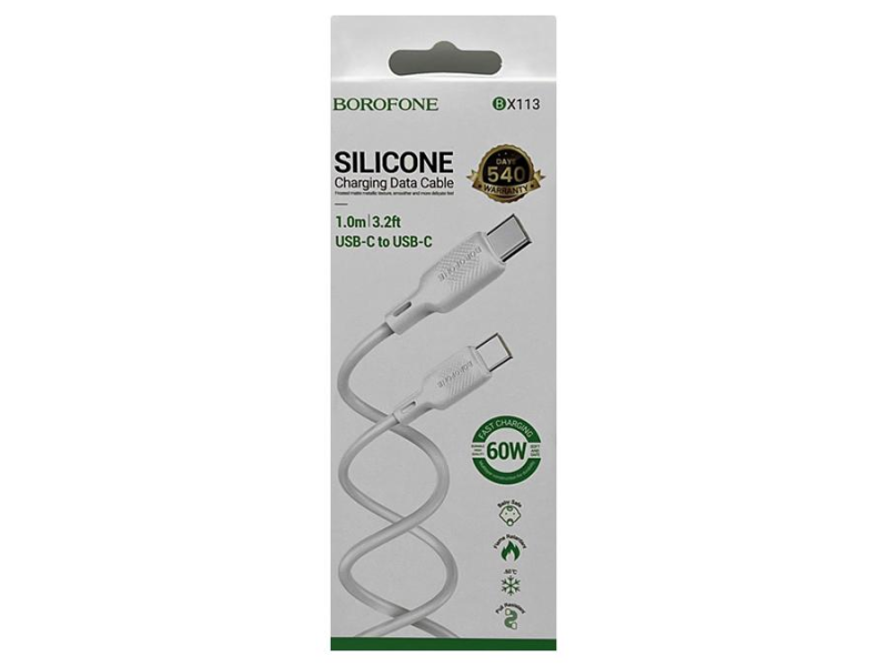 Кабель USB TYPE-C 1.0м, BOROFONE BX113, белый