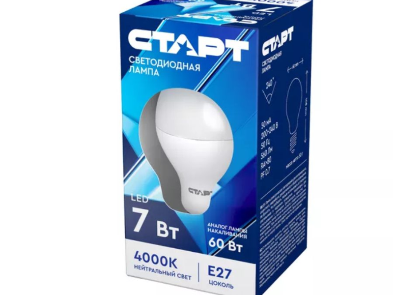 Светодиодная лампа СТАРТ A60 7W 220V E27 4000K